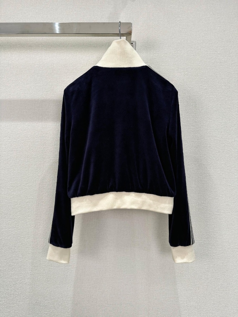 Celine Heritage Chic Velvet Zip-Up Jacket in Navy and Cream