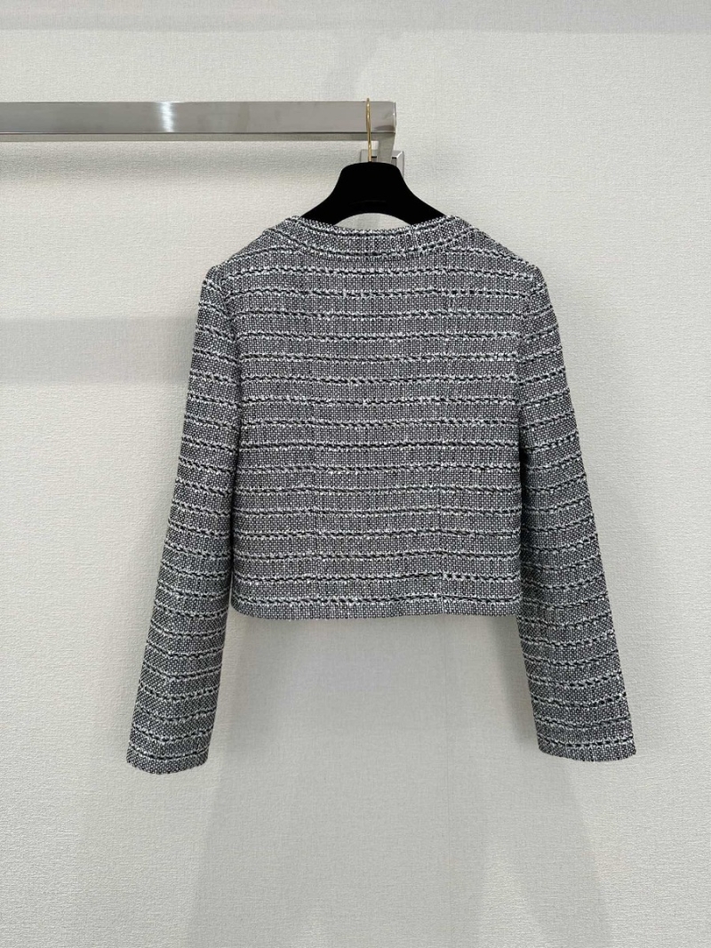 Chanel Classic Round Neck Tweed Stripe Jacket in Monochrome