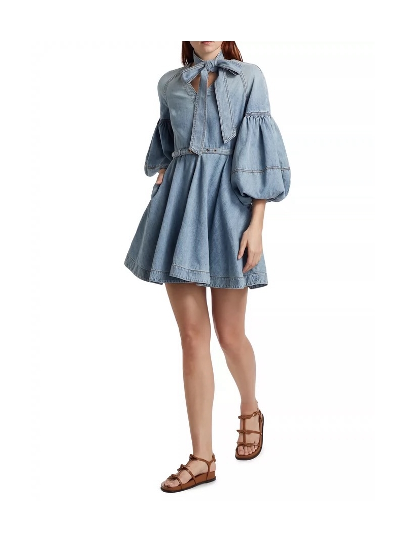 Zimmermann Resort 2025 Tie-Neck Denim Dress – Timeless Elegance in Vintage Blue