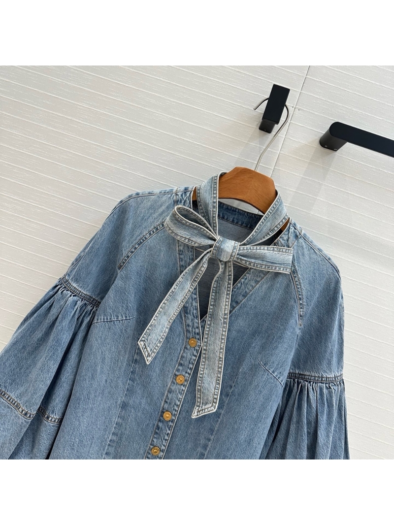 Zimmermann Resort 2025 Tie-Neck Denim Blouse – Vintage Blue Elegance in Every Detail