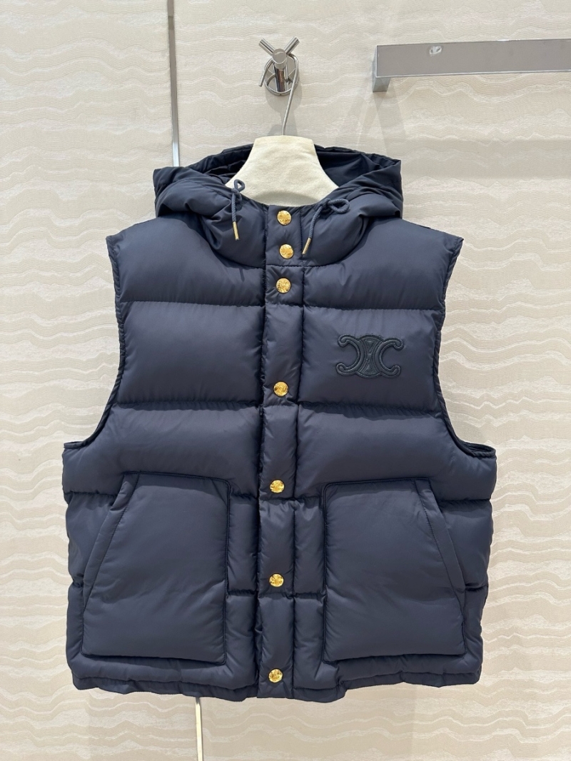 Celine Navy Blue Embroidered Down Vest