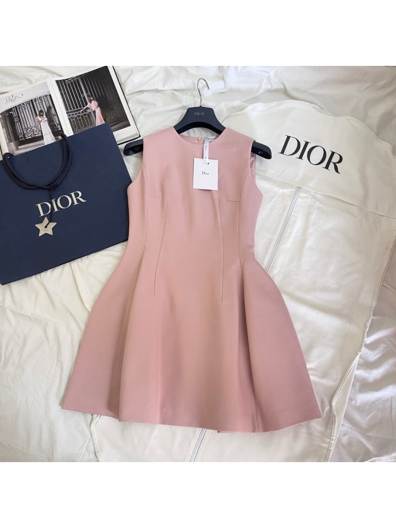 Dior New Waist-Cinched Floral Flared Sleeveless Dress Pink