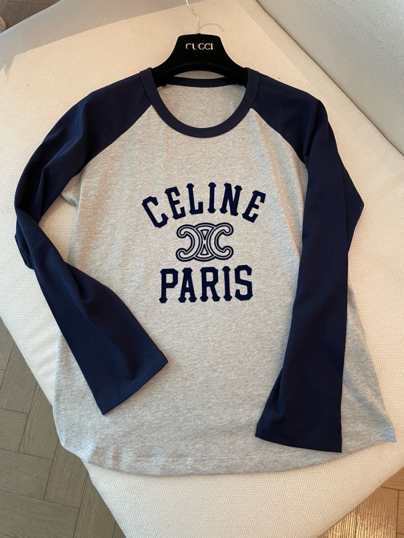 Celine 24FW  Color-Blocked Velvet Cotton T-Shirt Raglan Sleeves Long-Sleeve Top