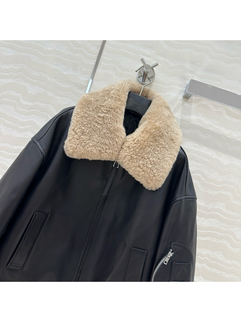Loewe Lambskin Jacket with Detachable Shearling Collar Black