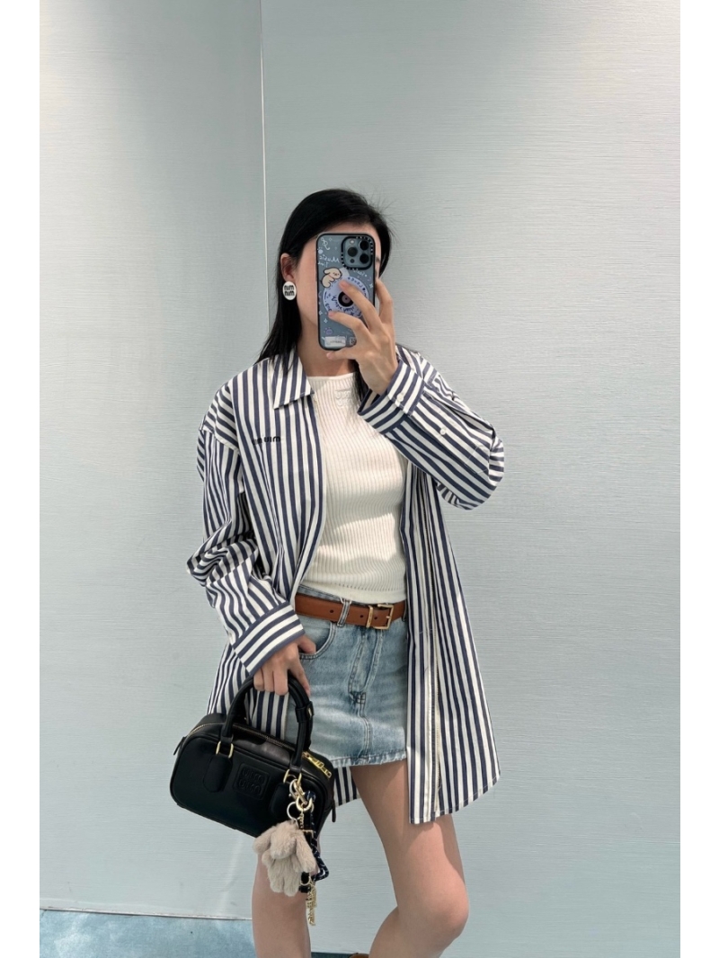 Miu Miu Spring 2025 Embroidered Striped Zip-Up Shirt – Unisex