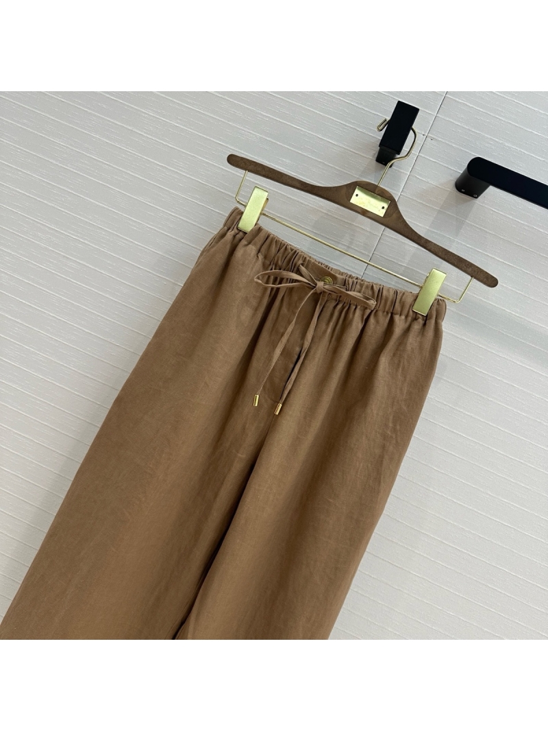 Loro Piana 2025 Early Spring Minimalist Linen Wide-Leg Pants Mocha