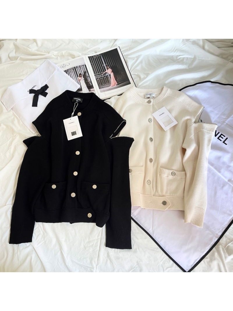 Chanel Wool Cardigan with Shoulder Zippers – Modern Elegance in Luxurious Cashmere Black