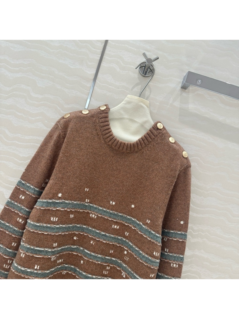 Chanel CC24k Duvivier Series Striped Cashmere Sweater Camel
