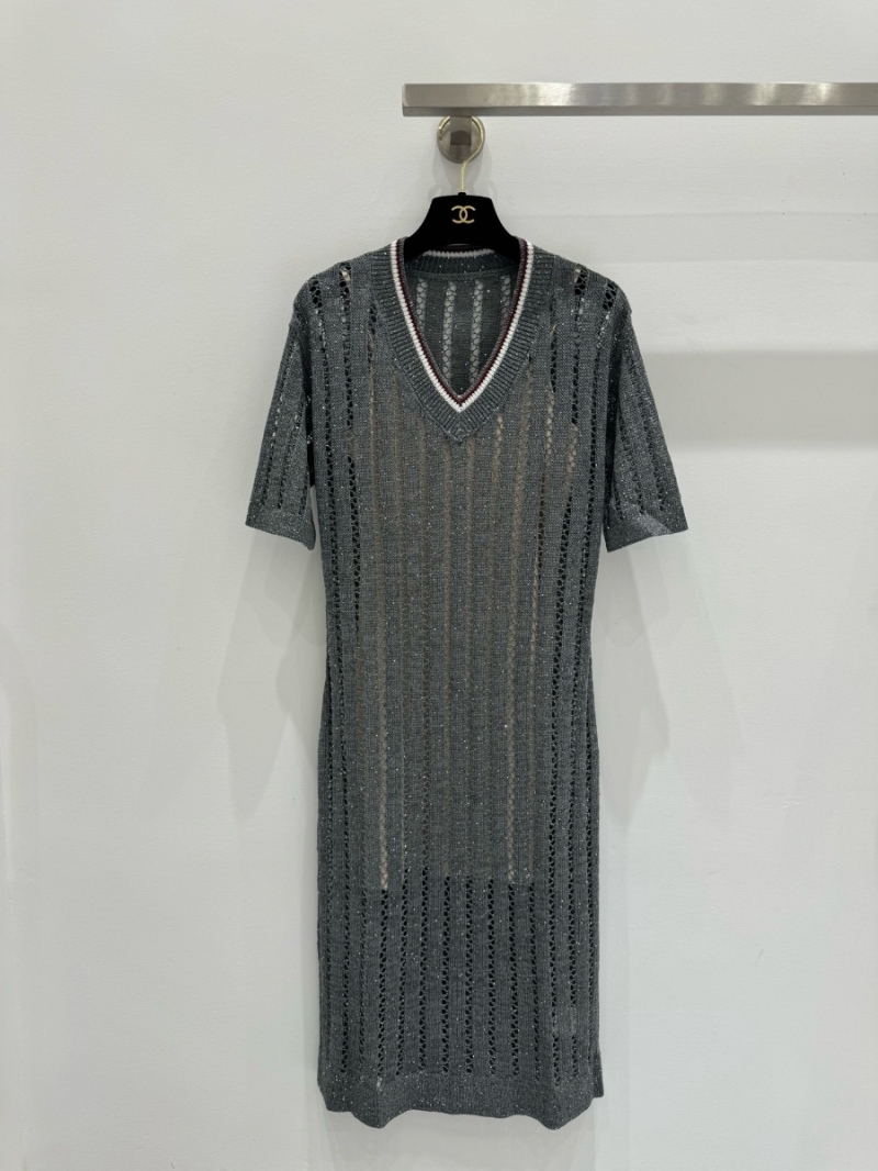 Brunello Cucinelli Spring-Summer 2025 Sequin V-Neck Dress Gray