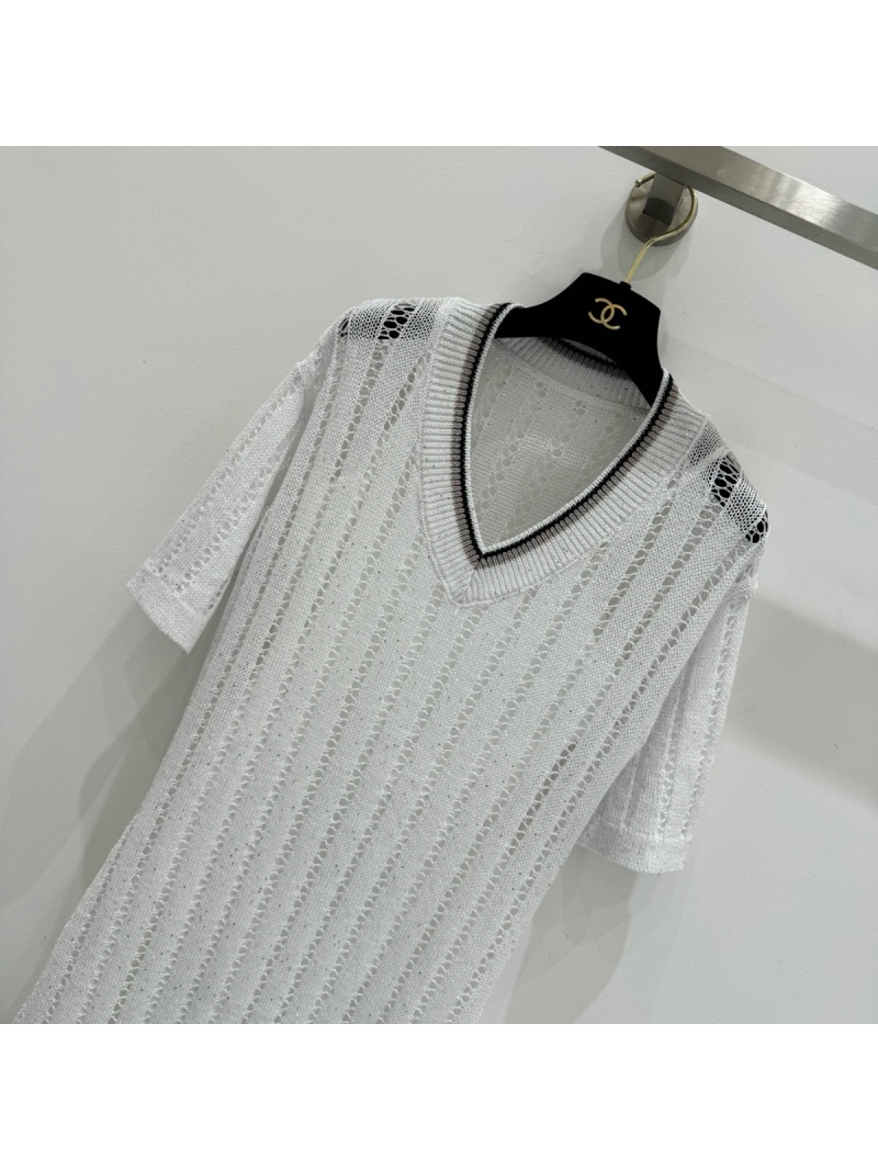 Brunello Cucinelli Spring-Summer 2025 Sequin V-Neck Dress White