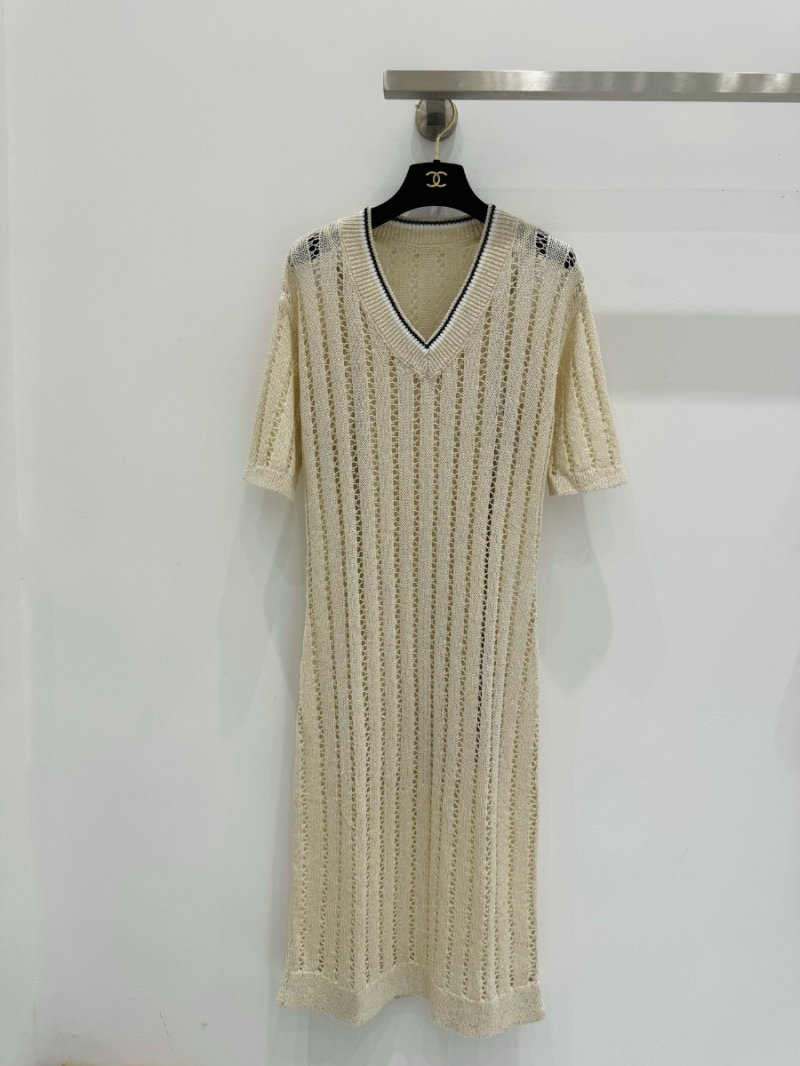 Brunello Cucinelli Spring-Summer 2025 Sequin V-Neck Dress Cream