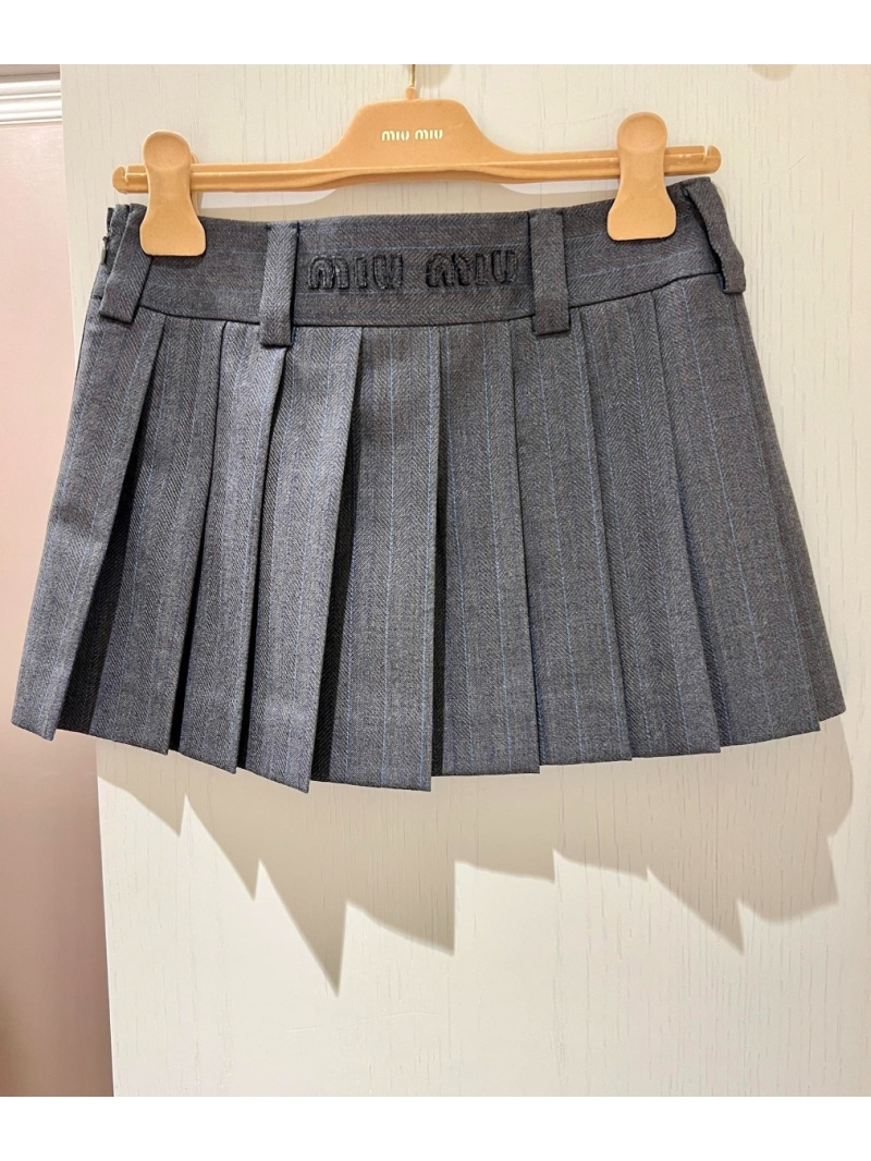 Miu Miu Virgin Wool Grey Pleated Mini Skirt