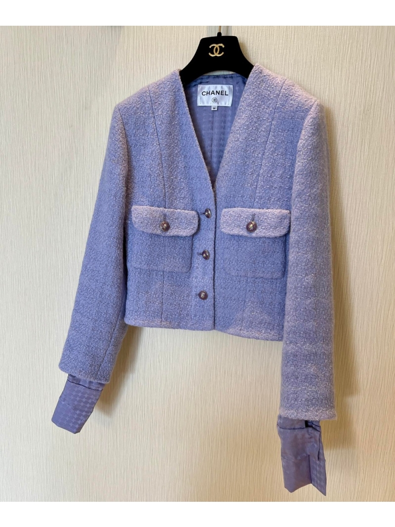 Chanel Lilac Tweed Jacket - Elegant, Tailored, and Luxuriously Detailed