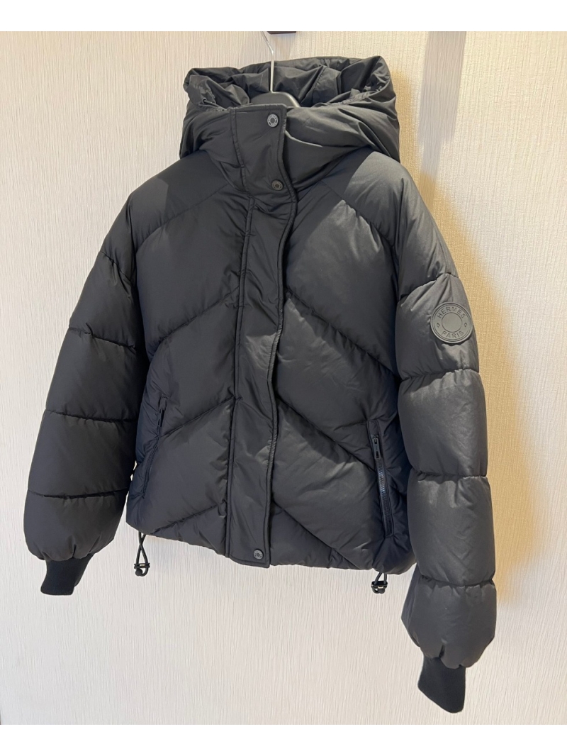 Hermes Winter Hooded Down Jacket with Drawstring Hem