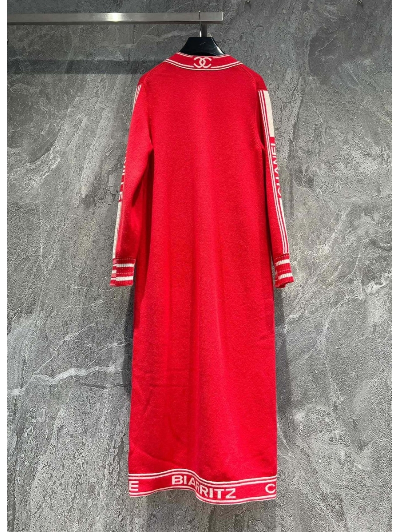 Chanel Red Long Cashmere Cardigan