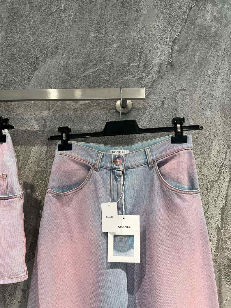 Chanel 24C Early Spring Straight-Leg Blush Pink Denim Pants Jeans