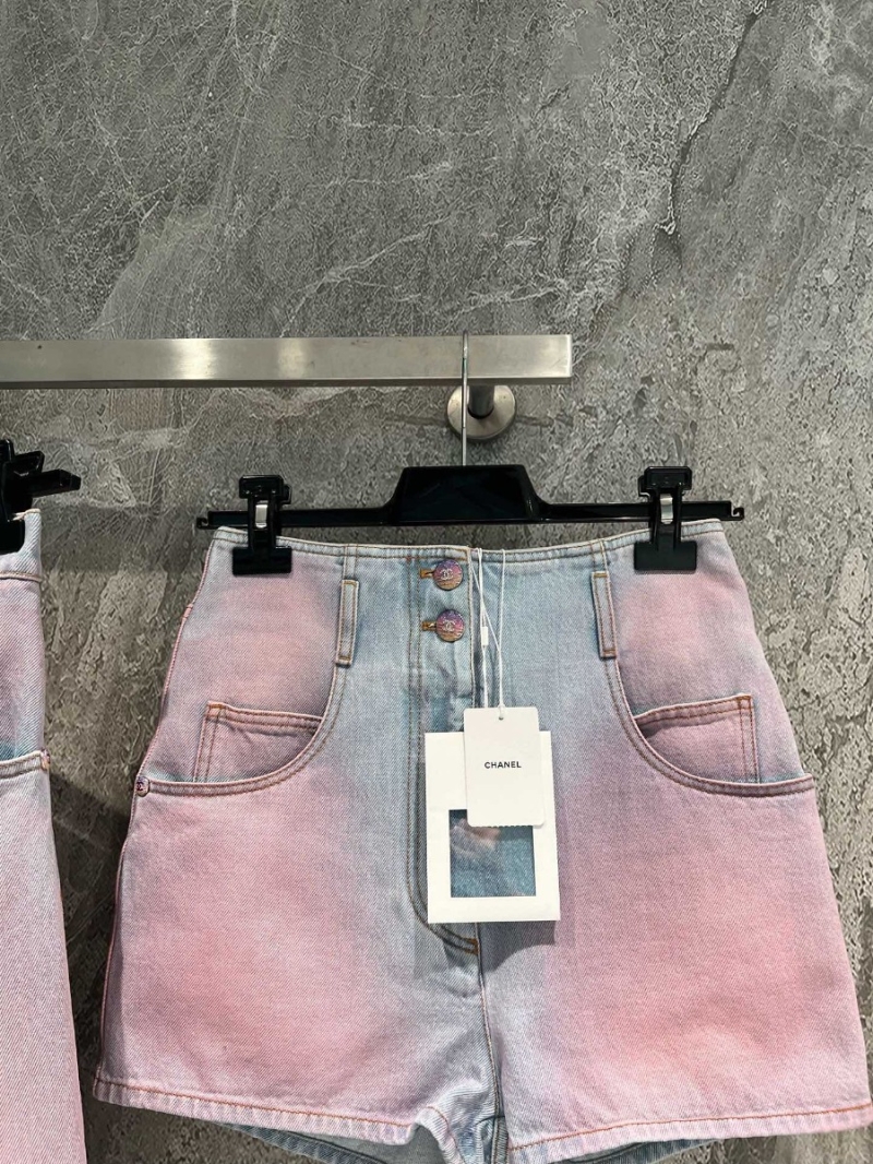 Chanel 24C Early Spring Blush Pink Denim Shorts