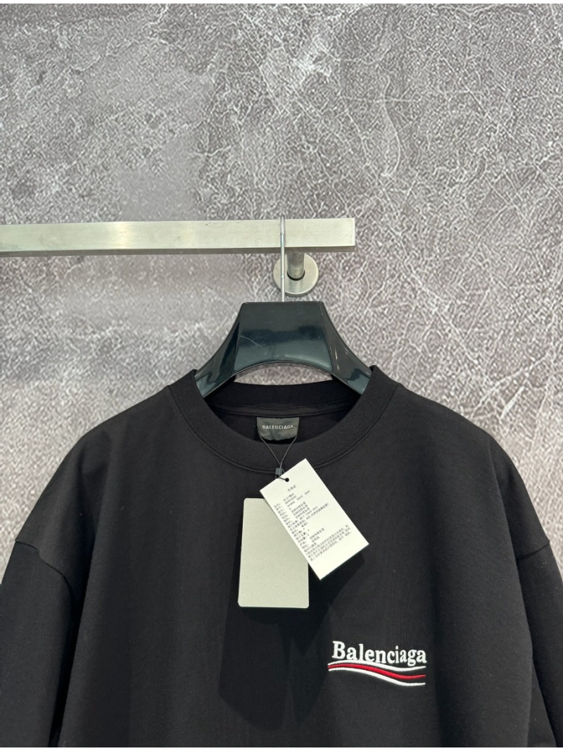 Balenciaga Early Spring 2024 Classic Embroidered Cola Logo Tee - Unisex Oversized Black T-Shirt