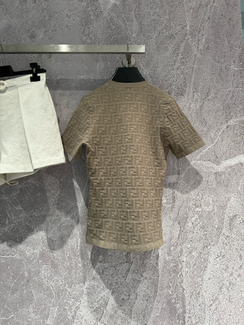 Fendi Embossed Knit Sweater | Classic F Pattern Design | Mocha Brown | Women's Pullover