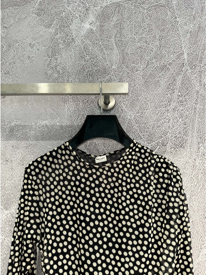 Saint Laurent Polka Dot Sheer Dress - Sensuous Draped Midi in Monochrome Polka