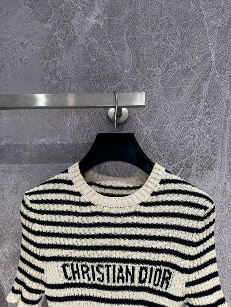 Christian Dior Essential Striped Knit Top Short sleeves Shirt in Apricot