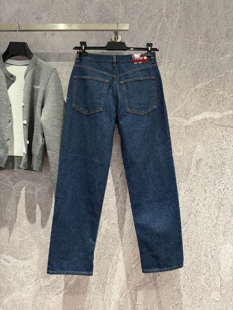 Gucci Denim Blue Jeans with Red Leather Patch