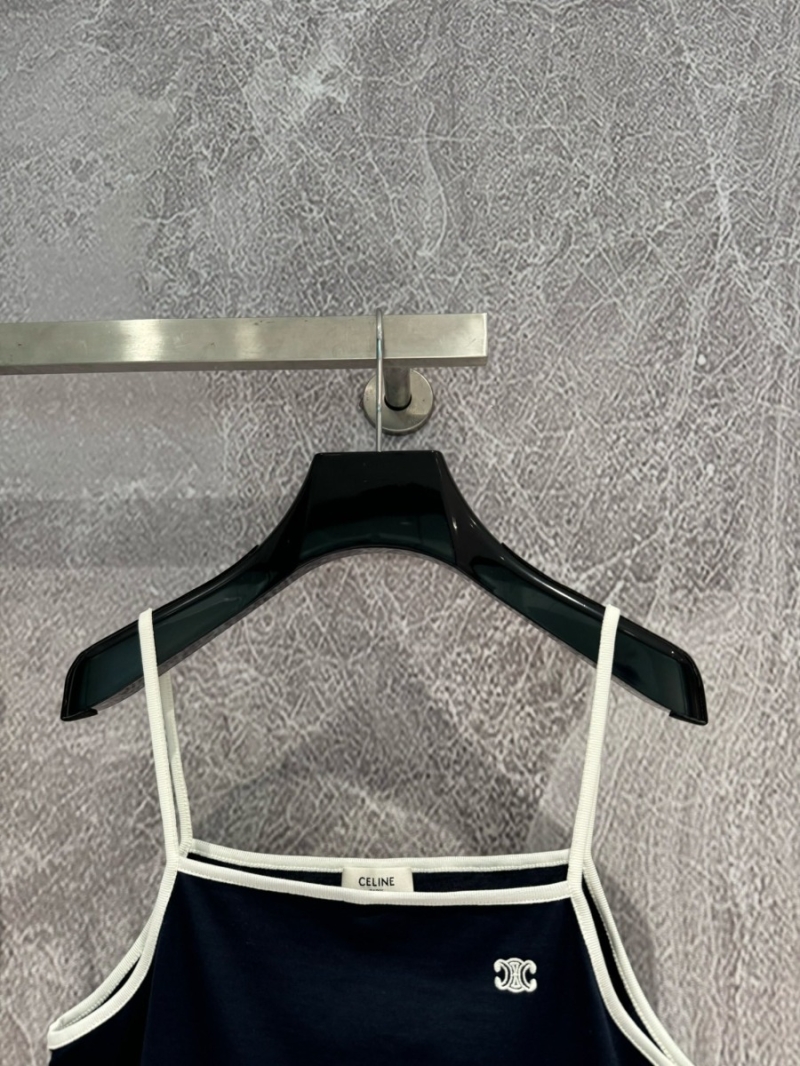 Celine Triumph Gate Essential Contrast Strap Tank Top in Navy