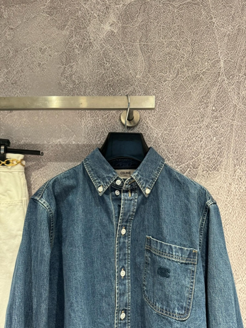 Celine Lightweight Denim Shirt with Embroidered Pocket
