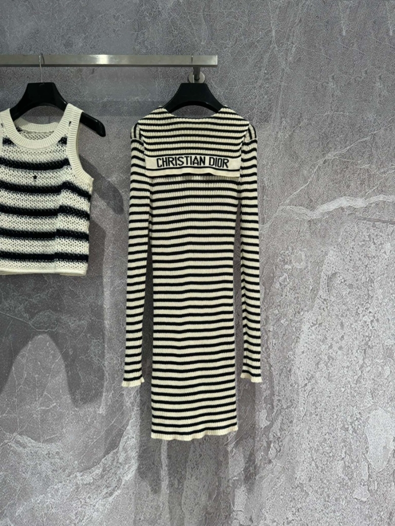 Dior Classic Nautical Stripe Knit Dress with Navy Collar
