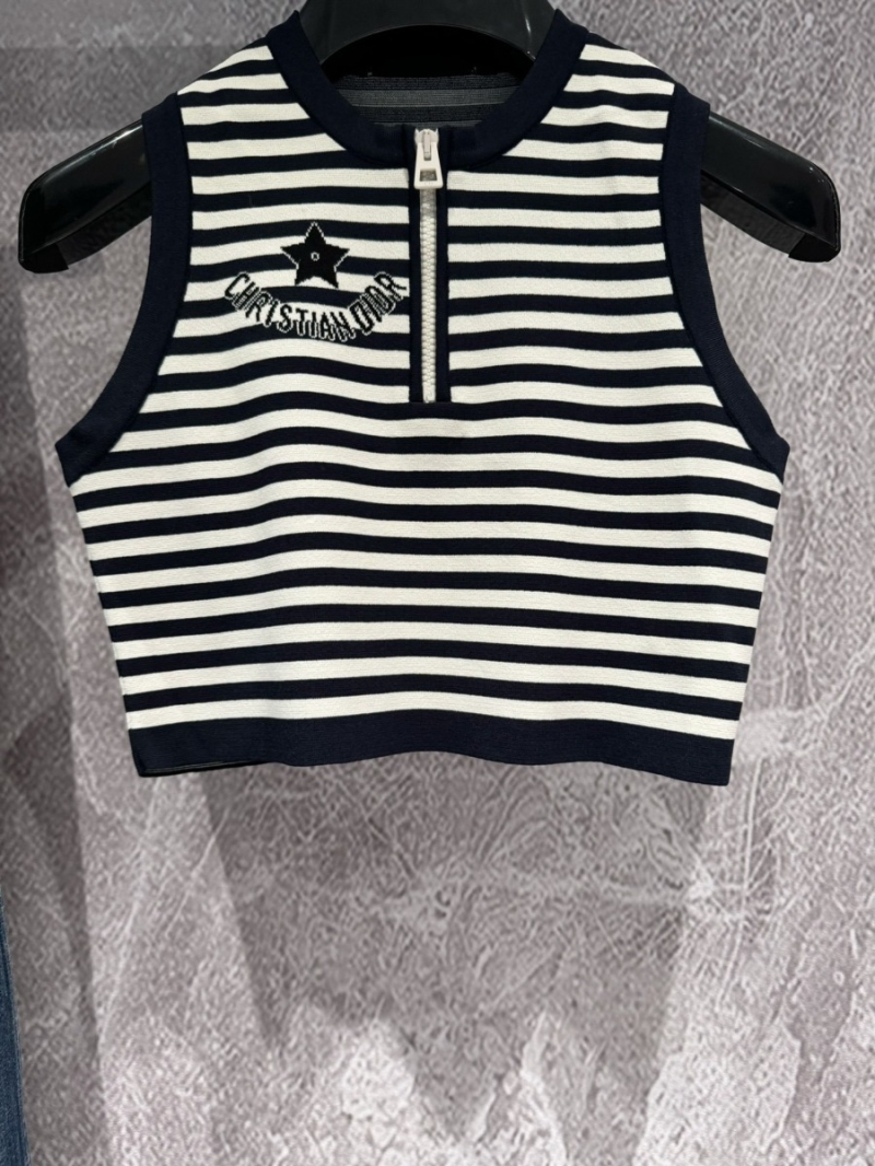 Dior Navy Striped High-Waist Crop Top with Lucky Star Logo