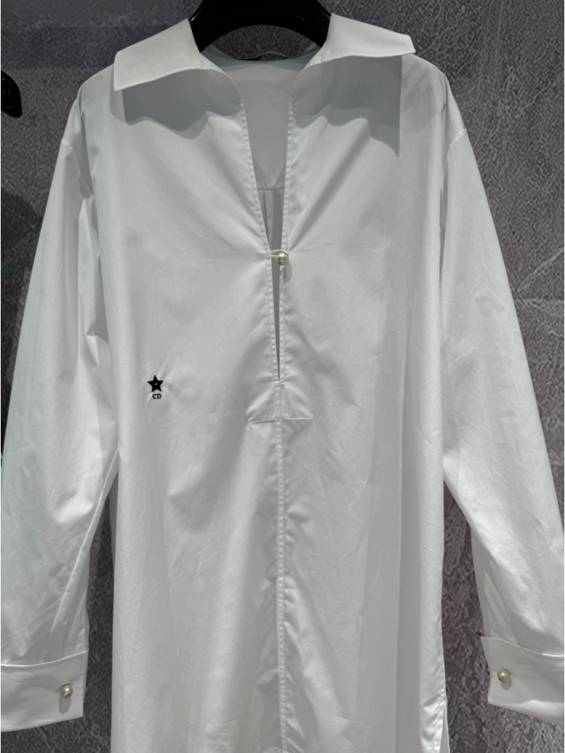 Dior Pearl Cuff Collared Shirt with Star Embroidery