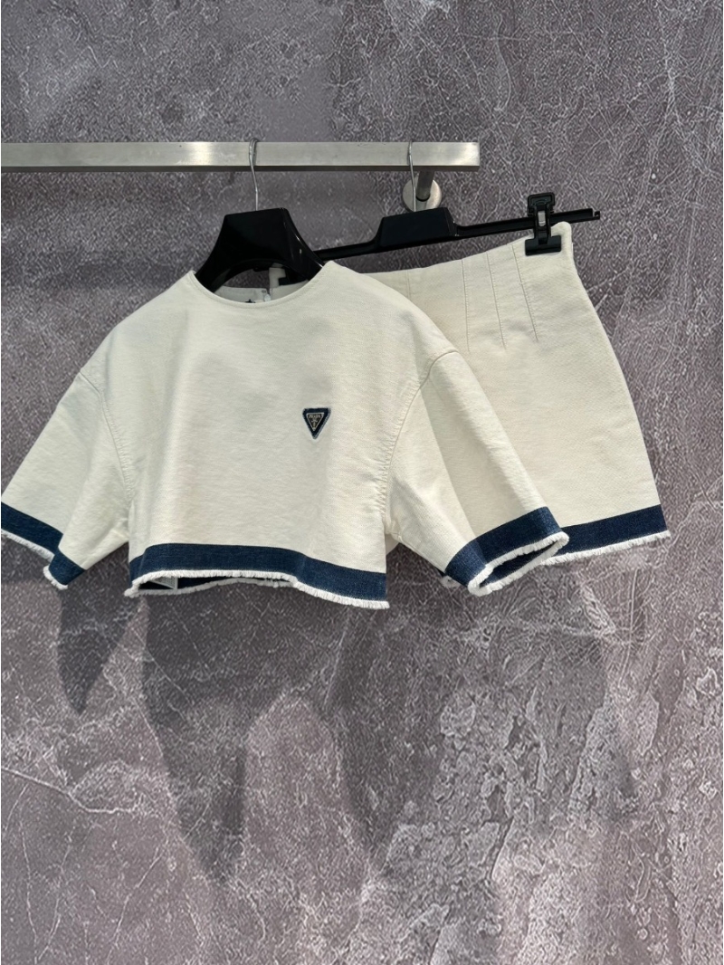 Prada High-Waist Denim Crop Top Set