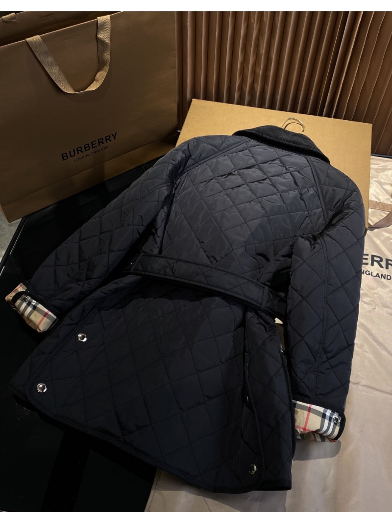 Burberry Equestrian Knight Belted Diamond Quilted Nylon Jacket Black