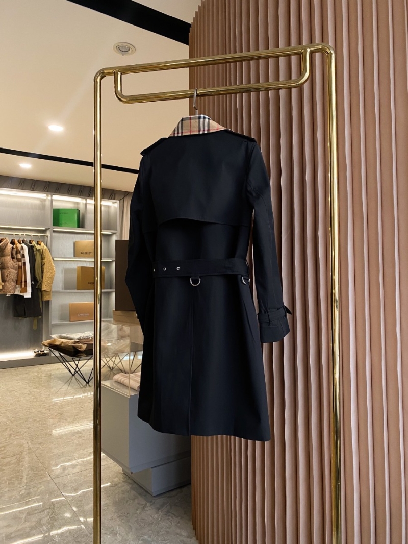 Burberry Check-Lined Cotton Gabardine Trench Coat Black