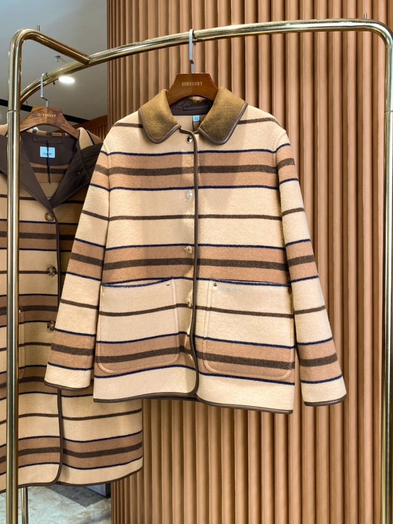 Burberry Striped Button-Up Cashmere and Wool Coat