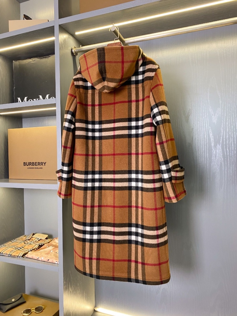 Burberry Check Pattern Horn Button Long Cashmere Wool Coat