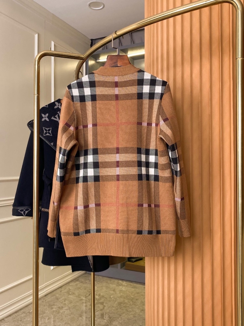 Burberry Brown Wood Check Wool-Cashmere Blend Cardigan