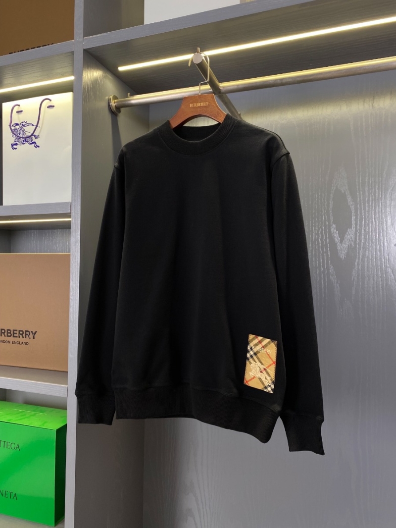 Burberry Plaid-Tag Cotton Crewneck Sweatshirt – Black
