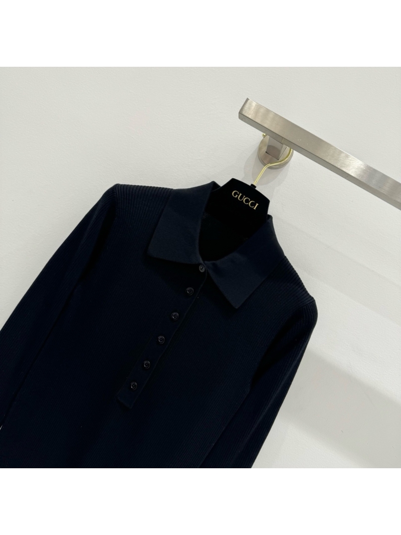 Gucci Spring 2025 Classic Collared Knit Top – Luxurious Cashmere and Silk Elegance Black