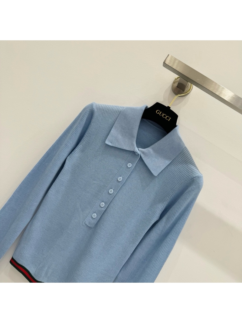 Gucci Spring 2025 Classic Collared Knit Top – Luxurious Cashmere and Silk Elegance Blue