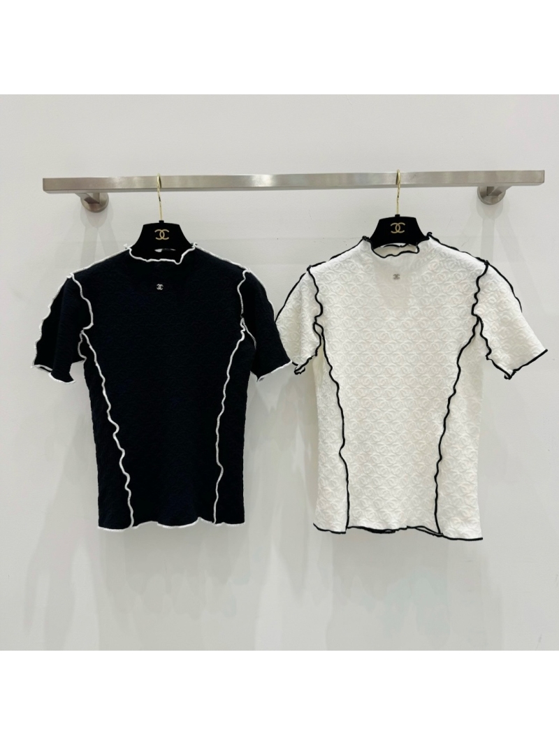 Chanel Spring 2025 Jacquard Knit Top Cotton-Silk Fabric Black
