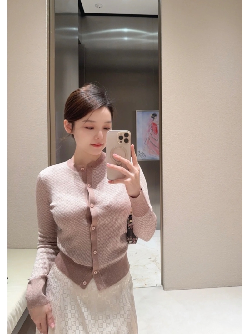 Fendi Spring-Summer 2025 FF Logo Jacquard Wool Cardigan Pink