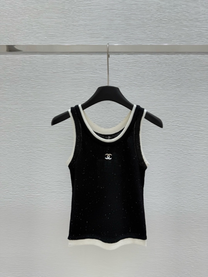 Chanel SS25 Two-Tone Sequined Knit Wool Tank Top