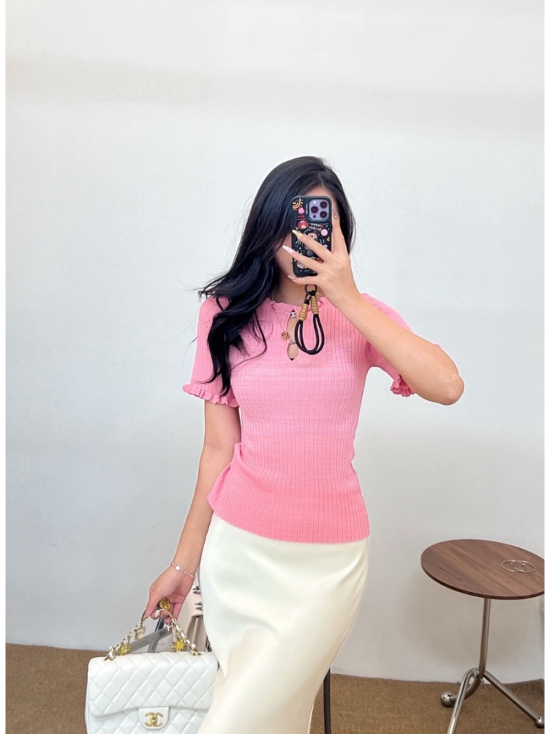 Chanel Spring 2025 Contrast Metallic Striped Knit Short-Sleeve Top 