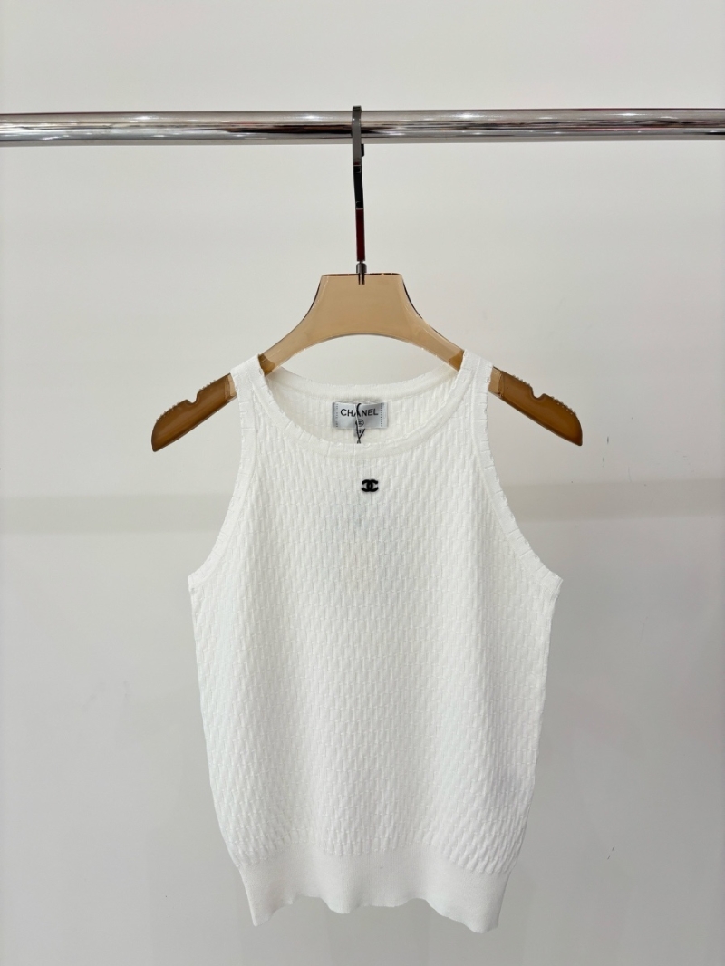 Chanel Spring 2025 Jacquard Logo Knit Tank Top In Cotton-Silk
