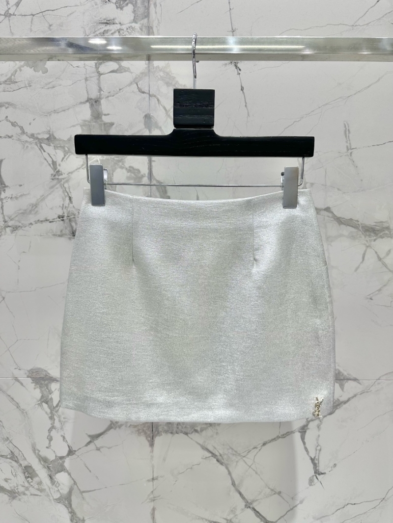 YSL Saint Laurent Metallic Coated Mini Skirt