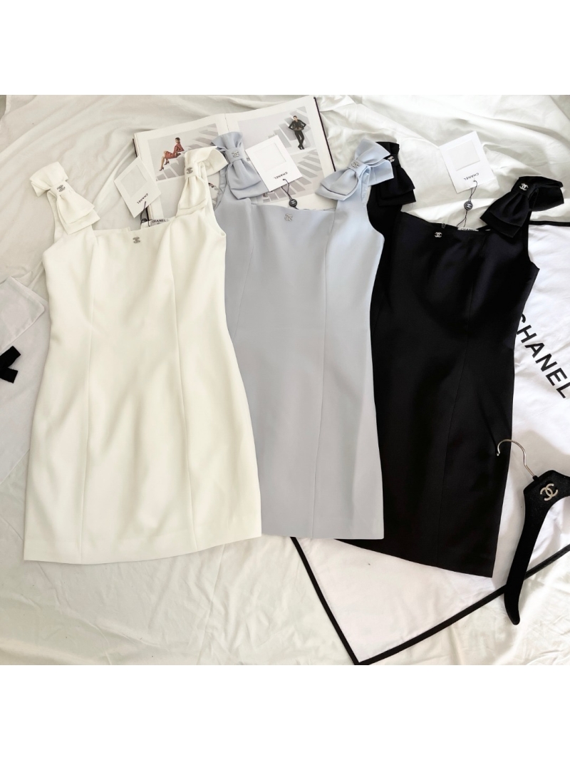 Chanel Spring 2025 Bow-Strap Sleeveless Dress White