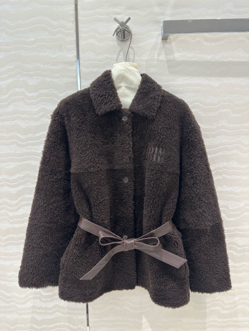 Miu Miu Luxe Shearling Jacket with Leather Belt