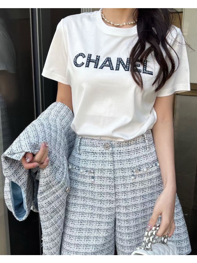 Chanel Rhinestone Embroidered Logo T-Shirt