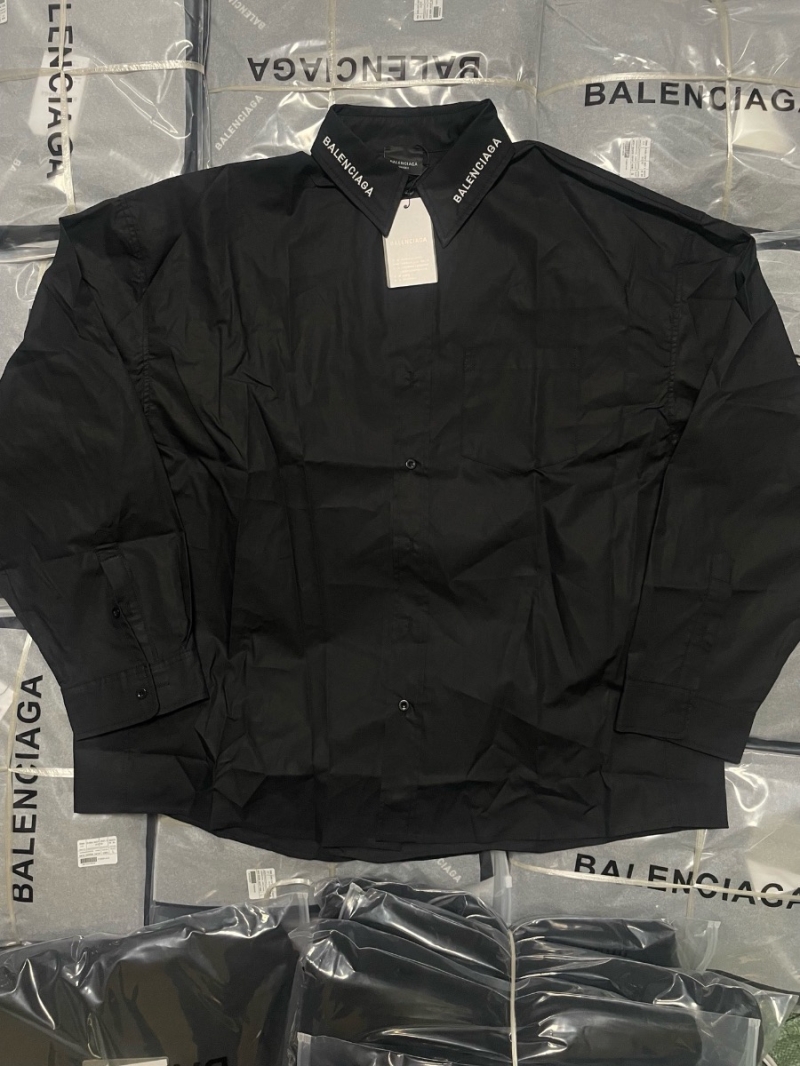 Balenciaga Unisex V-Neck Embroidered Logo Long Sleeves Shirt Black